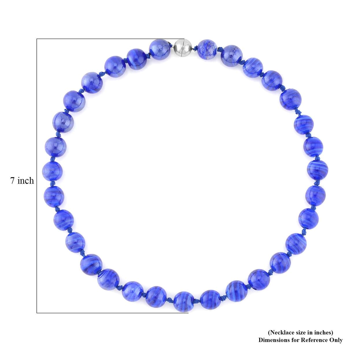 Blue Color Murano Style Beaded Knotted Necklace with Magnetic Lock in Silvertone 20 Inches image number 4
