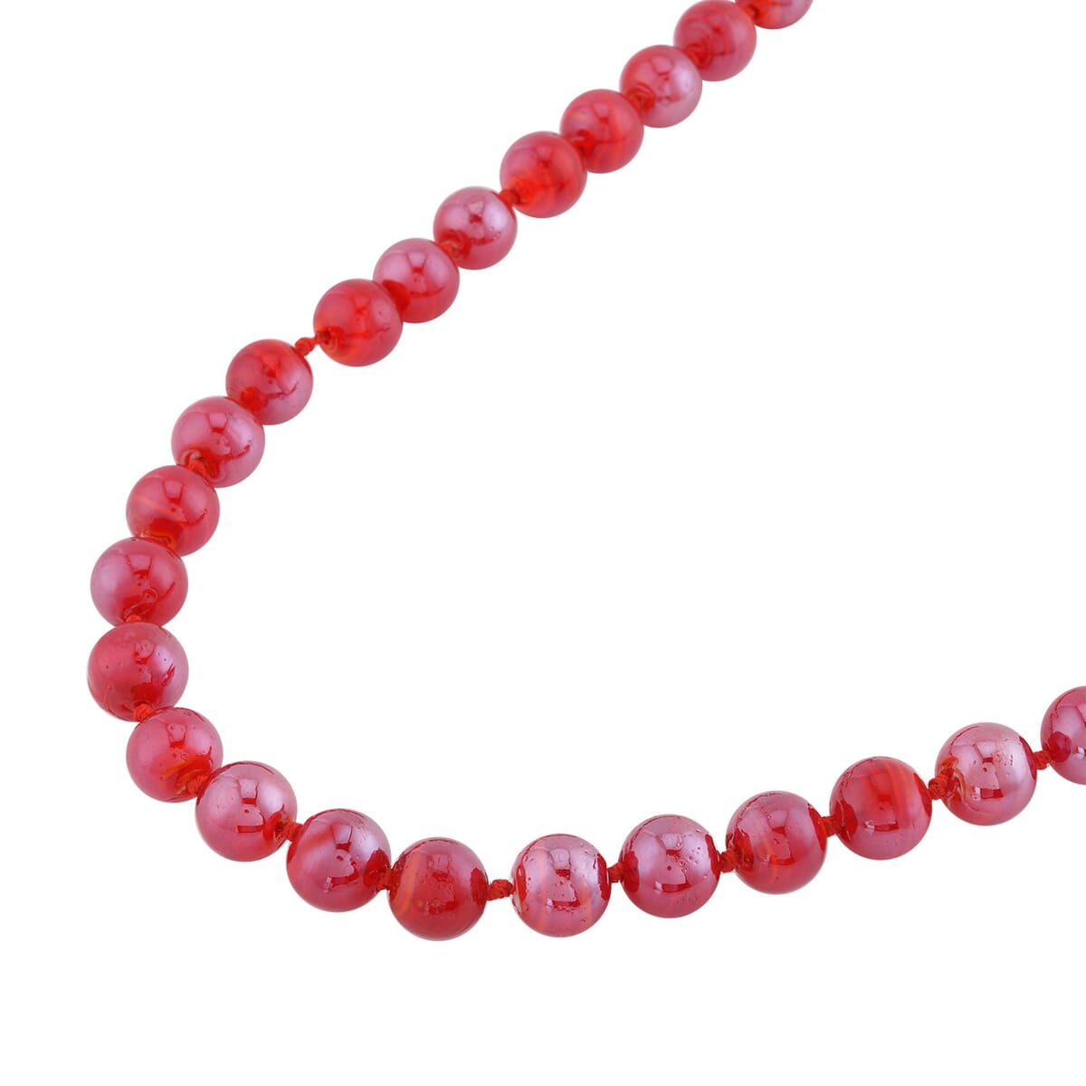 Red Color Murano Style Beaded Knotted Necklace with Magnetic Lock in Silvertone 20 Inches image number 2
