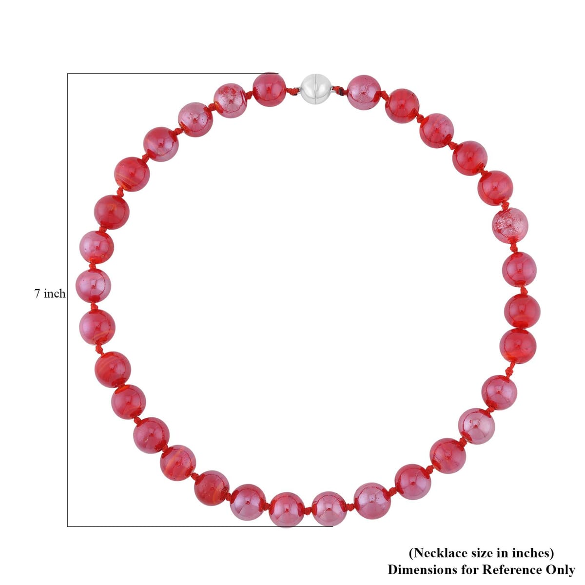 Red Color Murano Style Beaded Knotted Necklace with Magnetic Lock in Silvertone 20 Inches image number 4