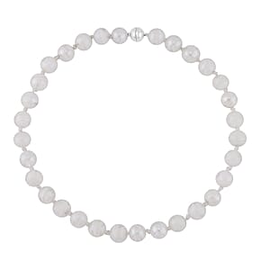 White Color Beaded Knotted Necklace with Magnetic Lock in Silvertone 20 Inches