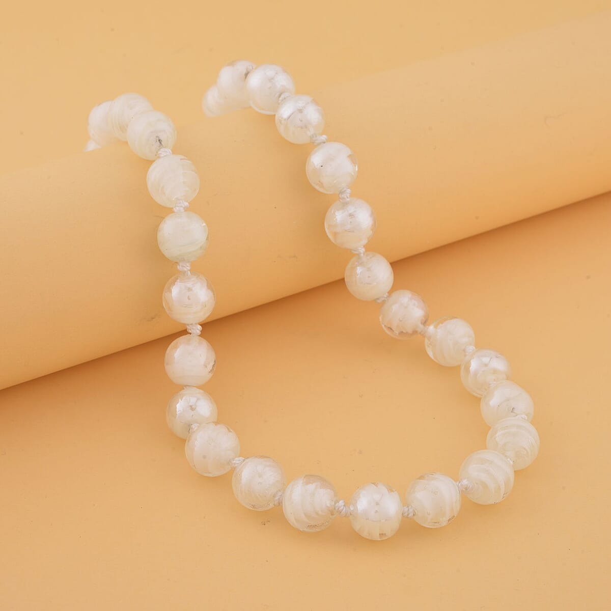 White Color Beaded Knotted Necklace with Magnetic Lock in Silvertone 20 Inches image number 1