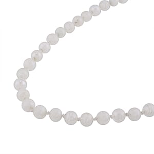 White Color Beaded Knotted Necklace with Magnetic Lock in Silvertone 20 Inches
