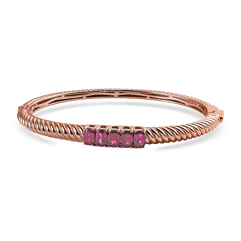 Karis Orissa Rhodolite Garnet Bangle Bracelet in 18K RG Plated (7.25 In) 3.35 ctw