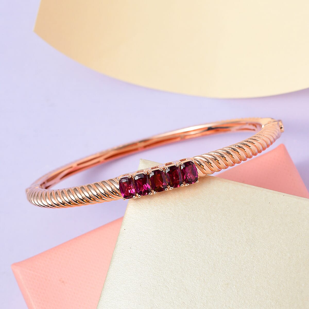 Karis Orissa Rhodolite Garnet Bangle Bracelet in 18K RG Plated (7.25 In) 3.35 ctw image number 1