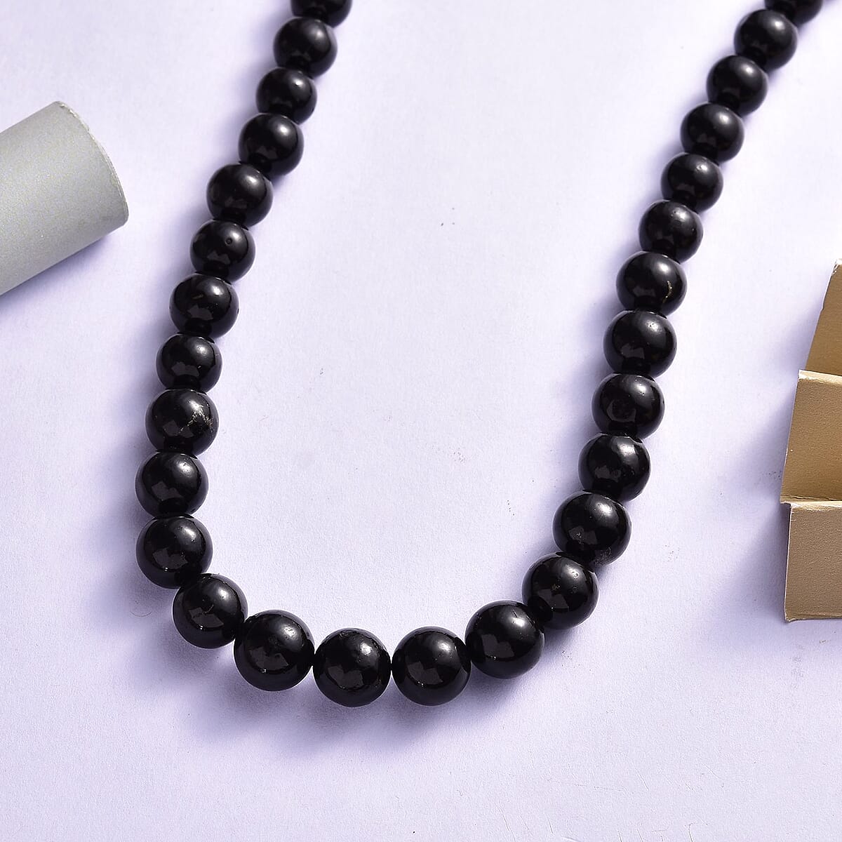 Black Shungite Beaded Necklace (20 Inches) in Stainless Steel 408.85 ctw | Tarnish-Free, Waterproof, Sweat Proof Jewelry image number 1