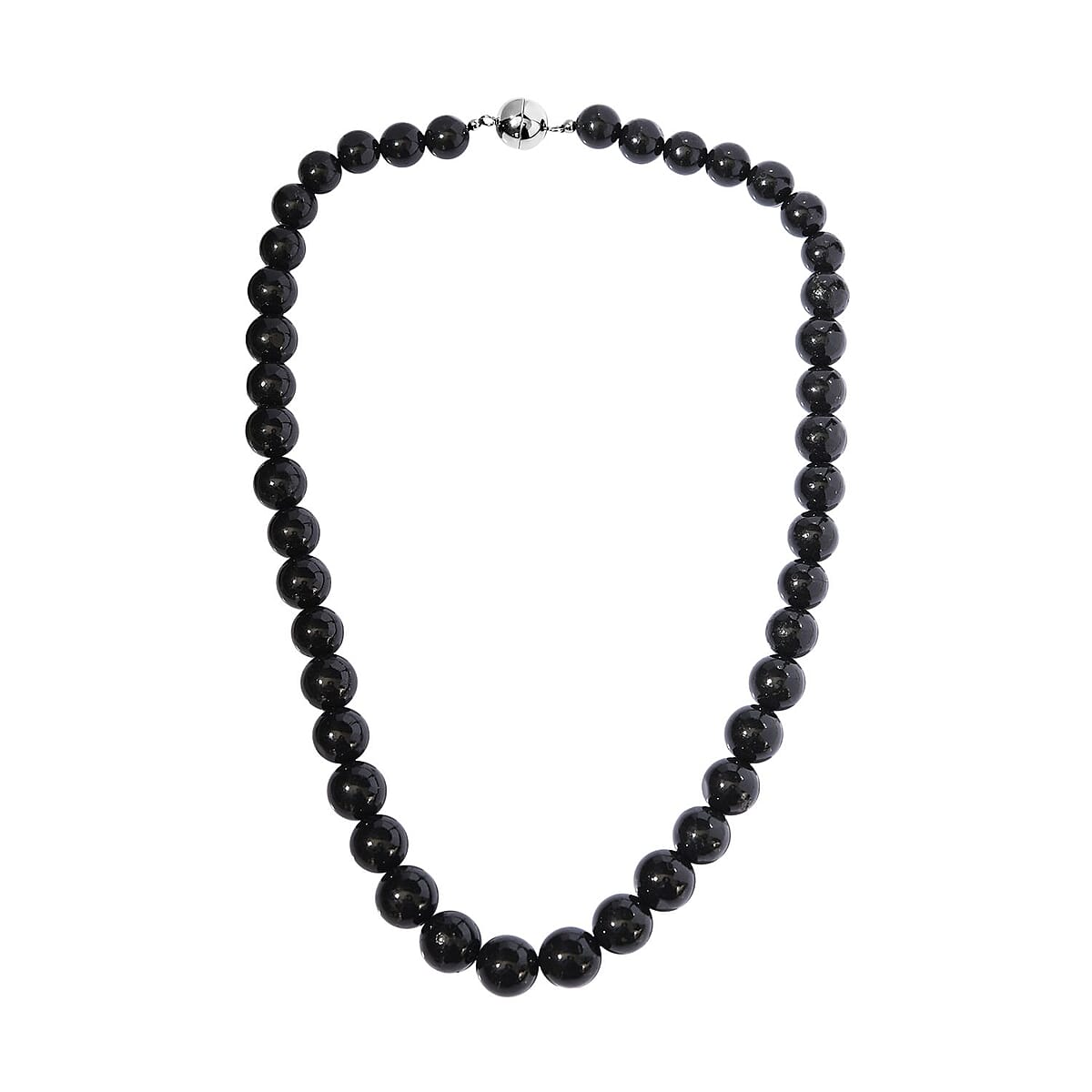 Black Shungite Beaded Necklace (20 Inches) in Stainless Steel 408.85 ctw | Tarnish-Free, Waterproof, Sweat Proof Jewelry image number 3