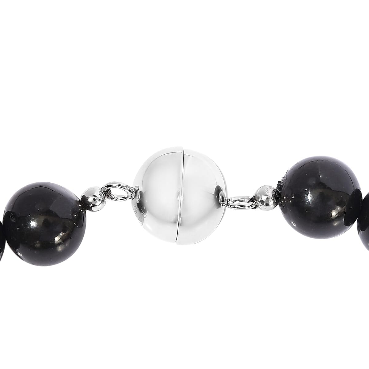 Black Shungite Beaded Necklace (20 Inches) in Stainless Steel 408.85 ctw | Tarnish-Free, Waterproof, Sweat Proof Jewelry image number 4