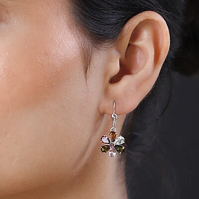 Multi-Tourmaline Floral Earrings in Platinum Over Sterling Silver 4.25 ctw