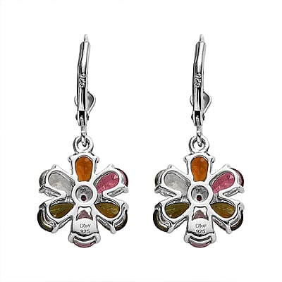 Multi-Tourmaline Floral Earrings in Platinum Over Sterling Silver 4.25 ctw