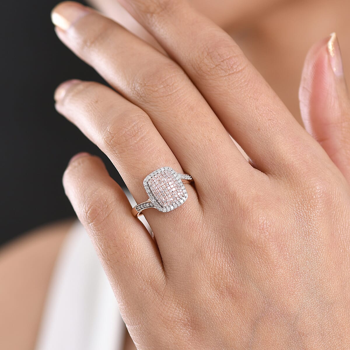 Natural Pink and White Diamond 0.50 ctw Enduring Blush Ring in 18K Vermeil Rose Gold Over Sterling Silver (Size 6.0) image number 2