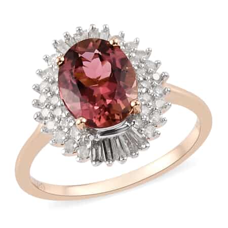 LUXORO 10K Rose Gold Premium Natural Blush Tourmaline and Diamond Double Halo Ring (Size 9.0) 2.50 Grams 2.40 ctw image number 0