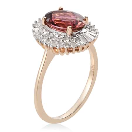 LUXORO 10K Rose Gold Premium Natural Blush Tourmaline and Diamond Double Halo Ring (Size 9.0) 2.50 Grams 2.40 ctw image number 3