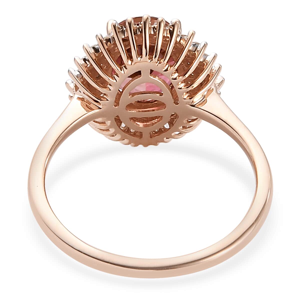 LUXORO 10K Rose Gold Premium Natural Blush Tourmaline and Diamond Double Halo Ring (Size 9.0) 2.50 Grams 2.40 ctw image number 4