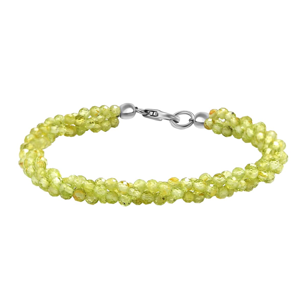 Peridot Beaded Bracelet in Rhodium Over Sterling Silver (7.25 In) 37.50 ctw image number 0