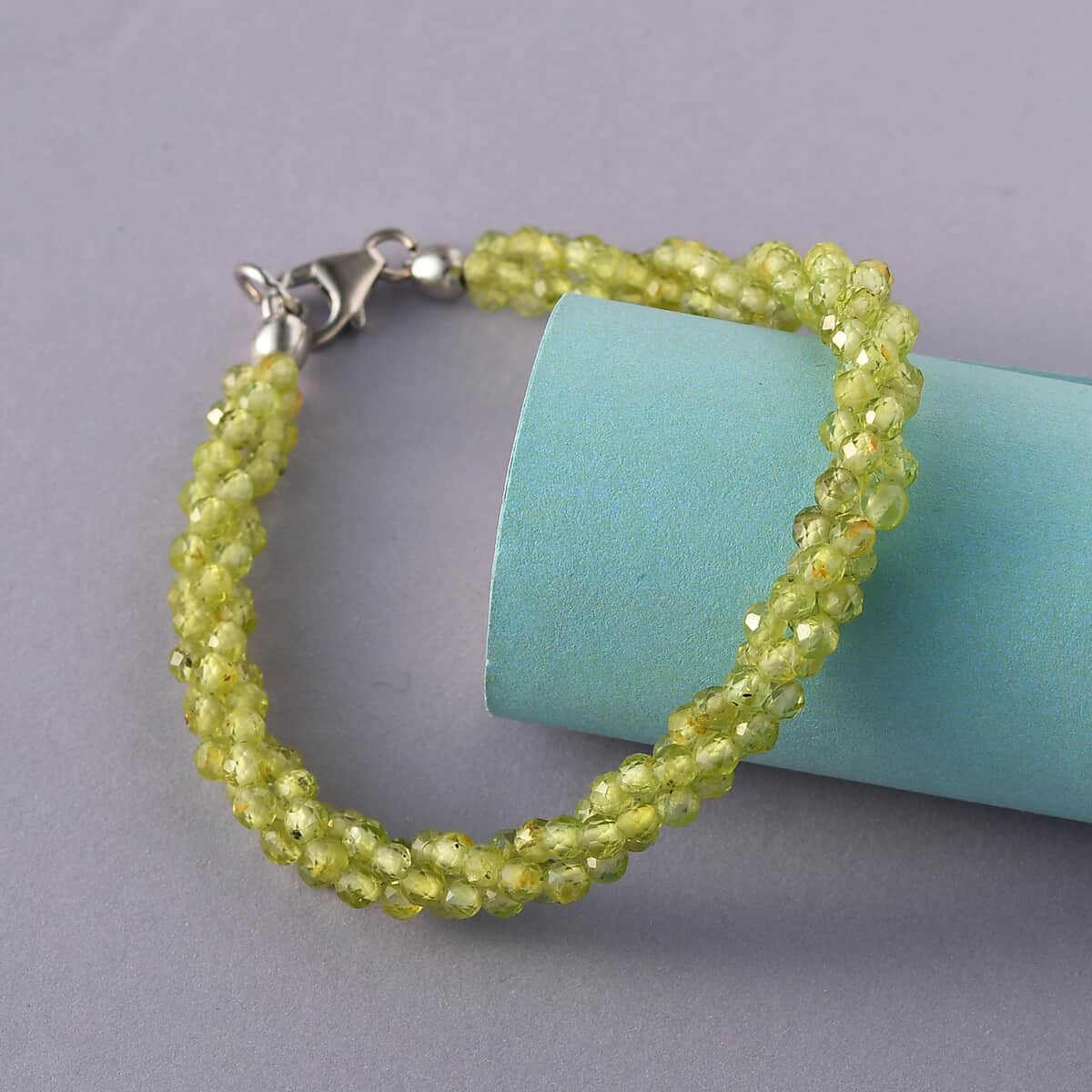 Peridot Beaded Bracelet in Rhodium Over Sterling Silver (7.25 In) 37.50 ctw image number 1