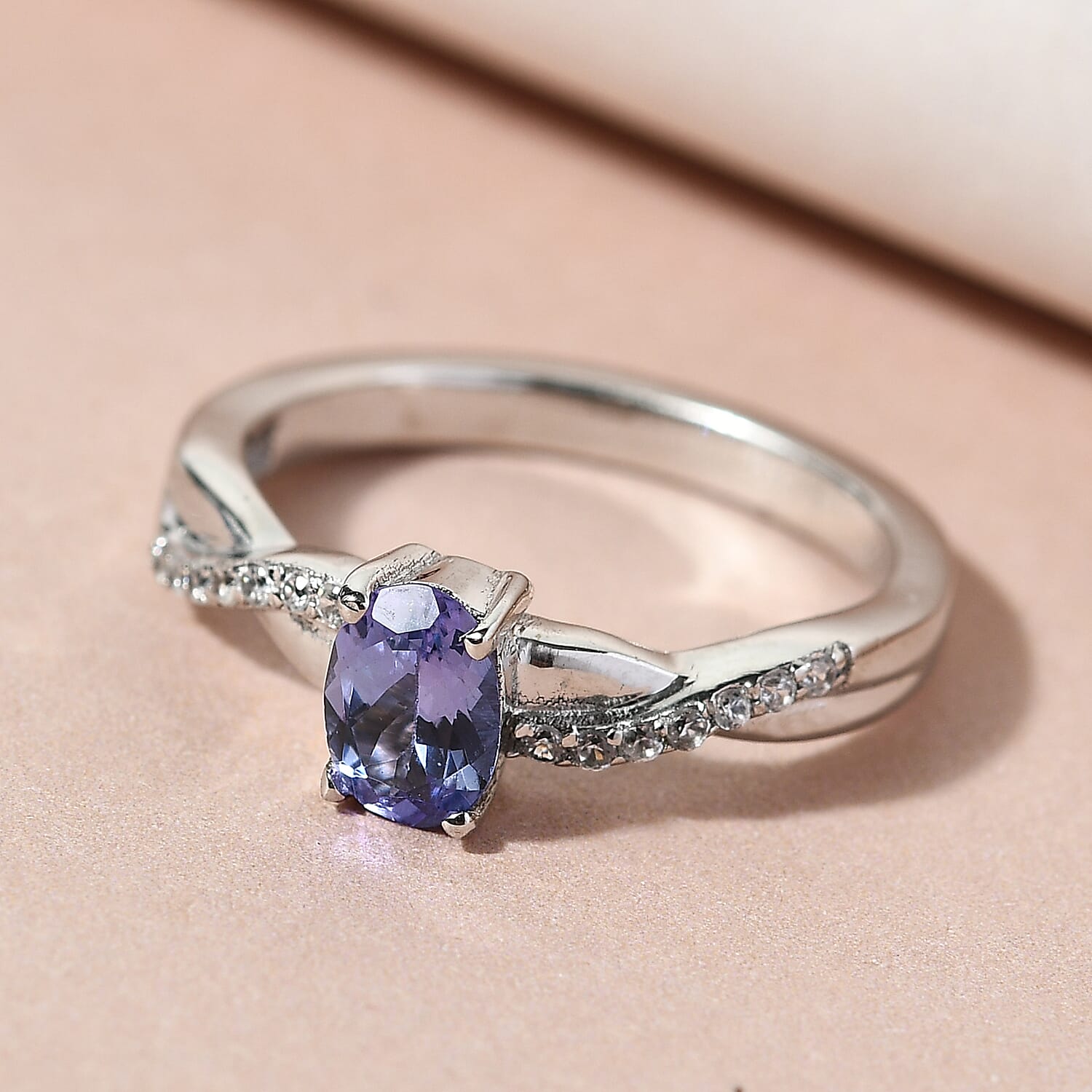 Tanzanite and White Zircon 1.00 ctw Ring in Platinum Over Sterling Silver (Size 11.5)