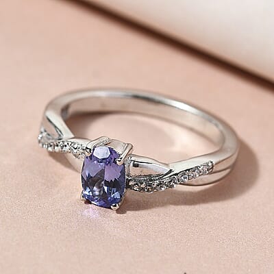 Tanzanite and White Zircon 1.00 ctw Ring in Platinum Over Sterling Silver (Size 11.5)