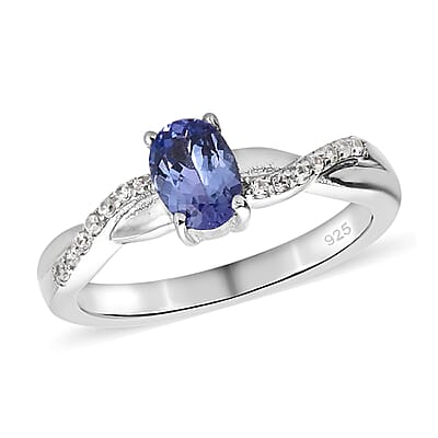 Tanzanite and White Zircon 1.00 ctw Ring in Platinum Over Sterling Silver (Size 11.5)