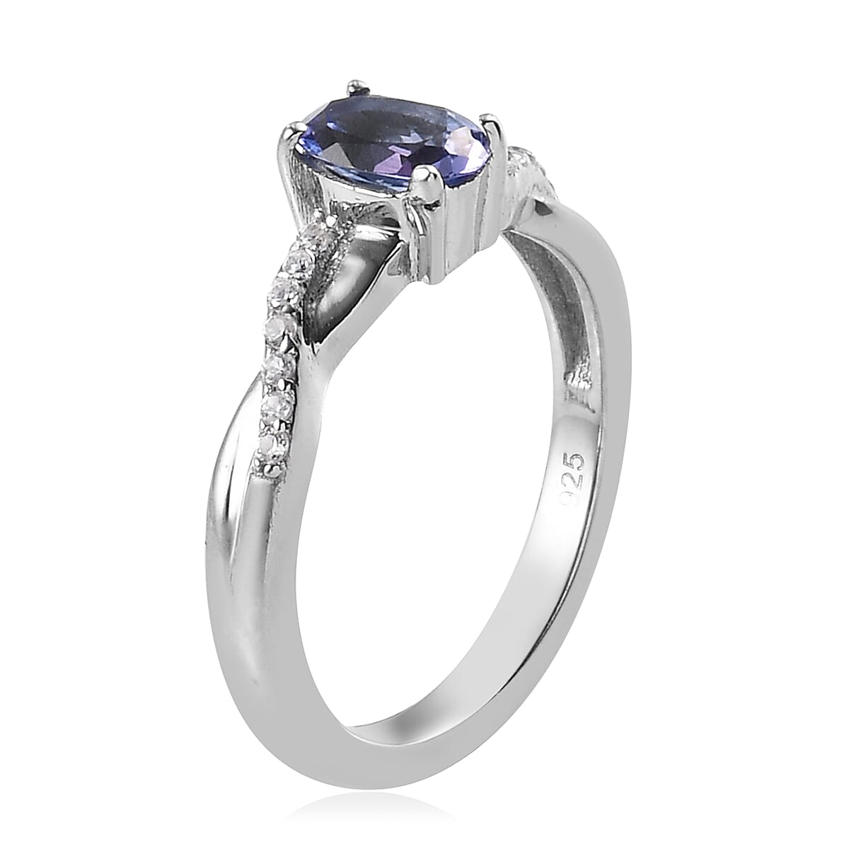 Tanzanite and White Zircon 1.00 ctw Ring in Platinum Over Sterling Silver (Size 11.5)
