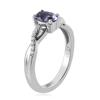 Tanzanite and White Zircon 1.00 ctw Ring in Platinum Over Sterling Silver (Size 11.5)