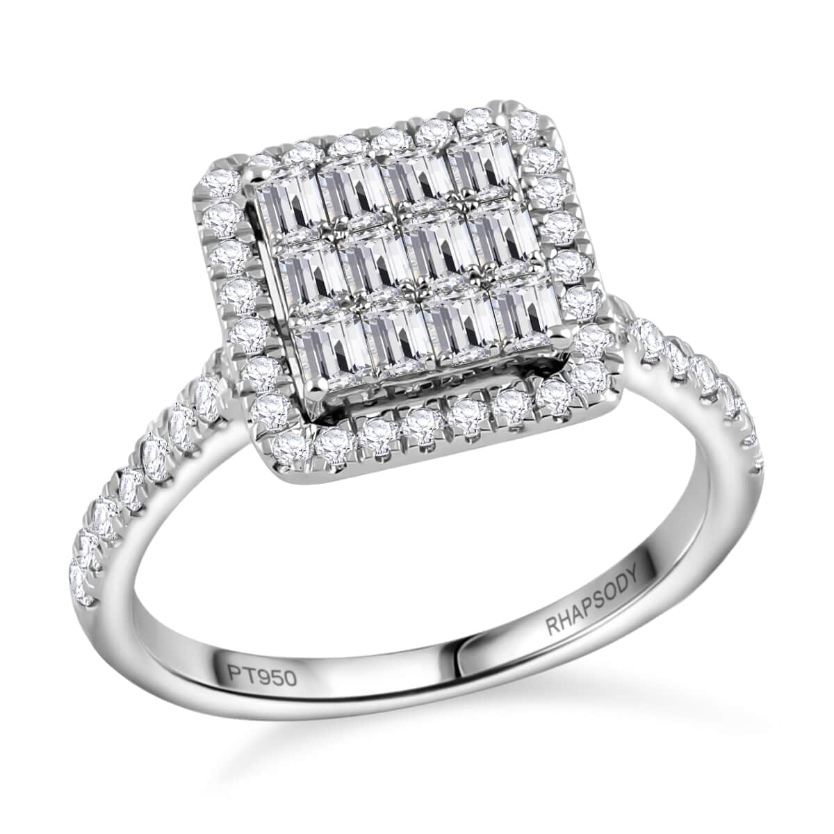 Rhapsody E-F VS Diamond Ring, 950 Platinum Ring, Diamond Deco Cluster Ring, Diamond Jewelry 5 Grams 1.00 ctw image number 0