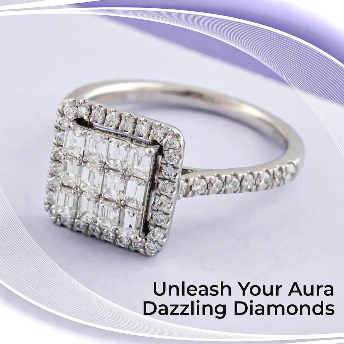 Rhapsody E-F VS Diamond Ring, 950 Platinum Ring, Diamond Deco Cluster Ring, Diamond Jewelry 5 Grams 1.00 ctw image number 1