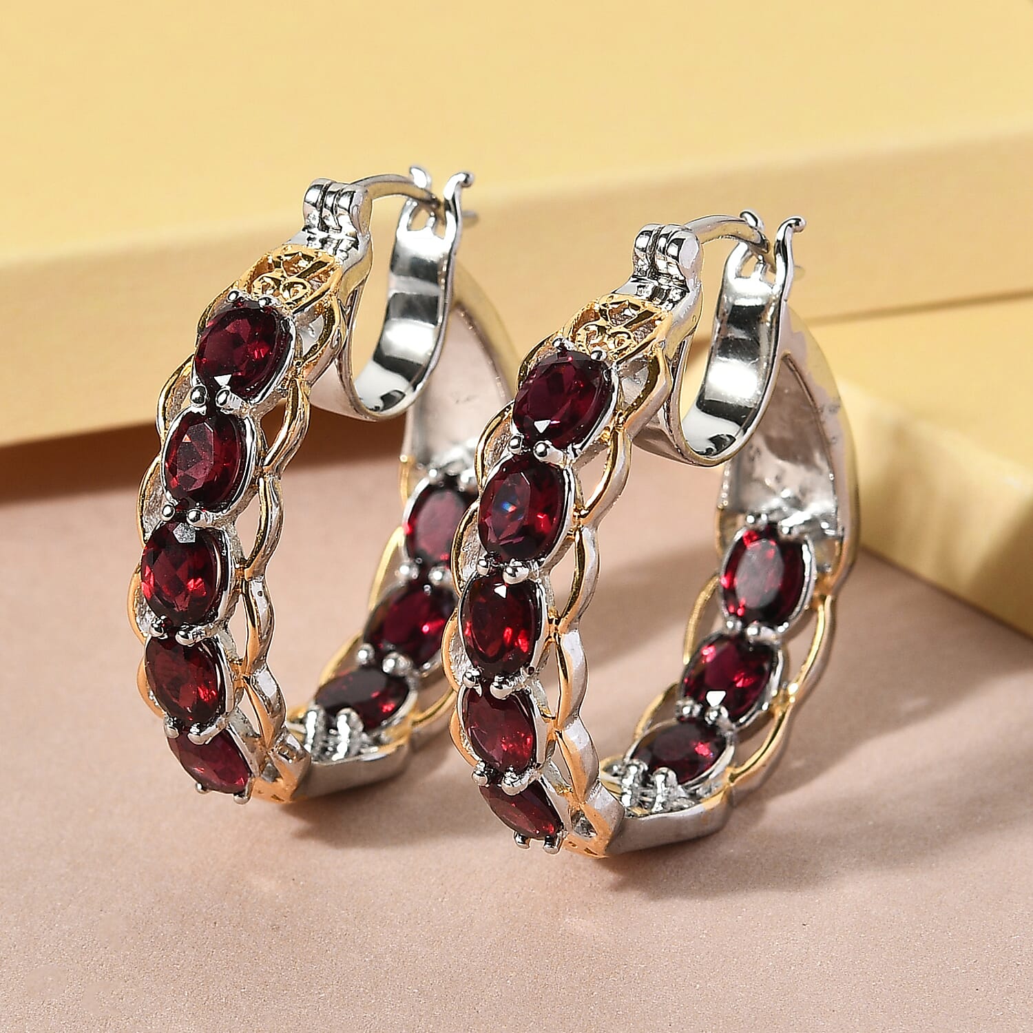 Pyrope Garnet Earrings in Vermeil Yellow Gold and Platinum Over Sterling Silver 6.40 ctw