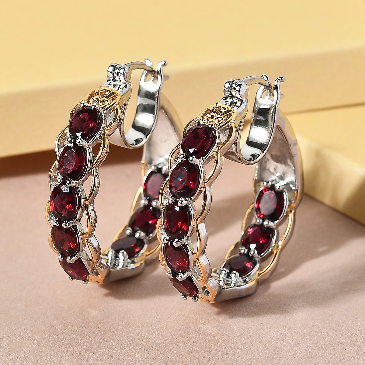 Pyrope Garnet Earrings in Vermeil Yellow Gold and Platinum Over Sterling Silver 6.40 ctw image number 1