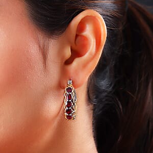 Pyrope Garnet Earrings in Vermeil Yellow Gold and Platinum Over Sterling Silver 6.40 ctw