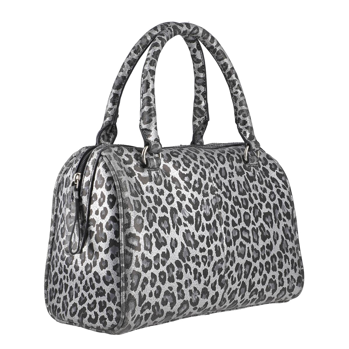 "Leopardskin Foiled Shoulder Bag SIZE: 11.4(L)x3.94(W)x9(H) Inches COLOR: Grey & Black" image number 3