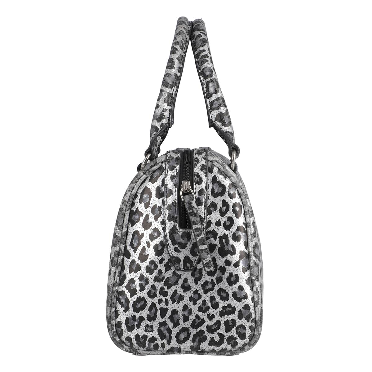 "Leopardskin Foiled Shoulder Bag SIZE: 11.4(L)x3.94(W)x9(H) Inches COLOR: Grey & Black" image number 4