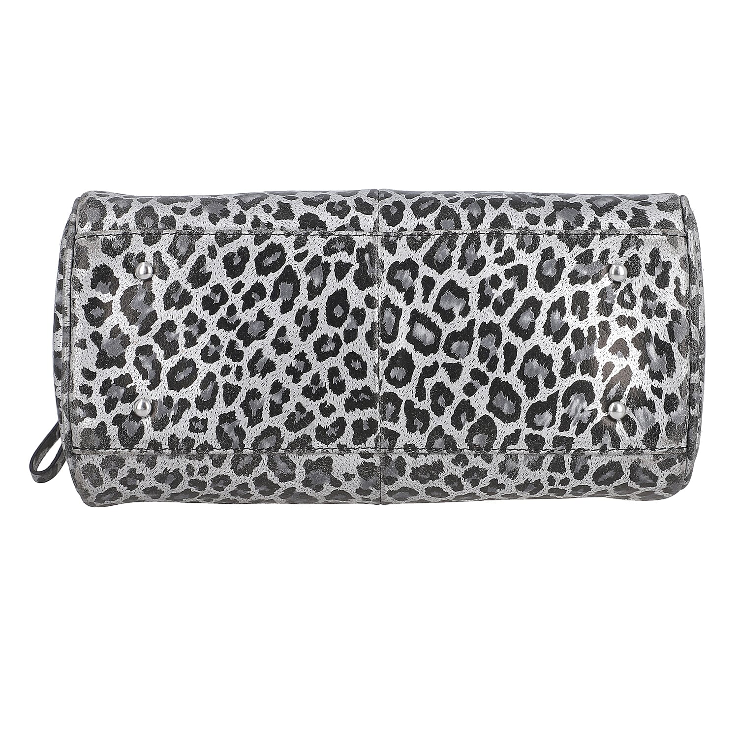 Gray and Black Leopard Foiled Pattern Genuine Leather Shoulder Bag with Adjustable Strap
