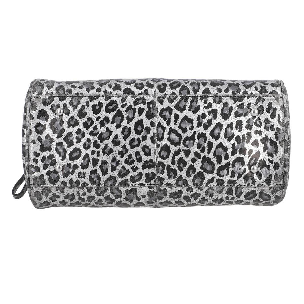 "Leopardskin Foiled Shoulder Bag SIZE: 11.4(L)x3.94(W)x9(H) Inches COLOR: Grey & Black" image number 5