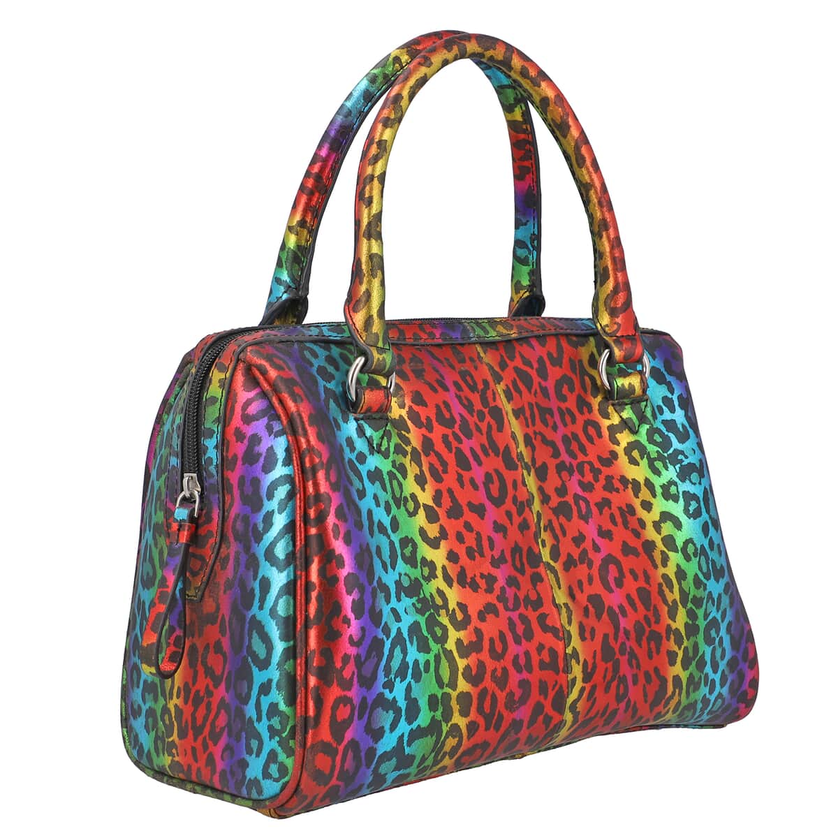 Multi Color Leopard Foiled Pattern Genuine Leather Shoulder Bag with Adjustable Strap image number 3