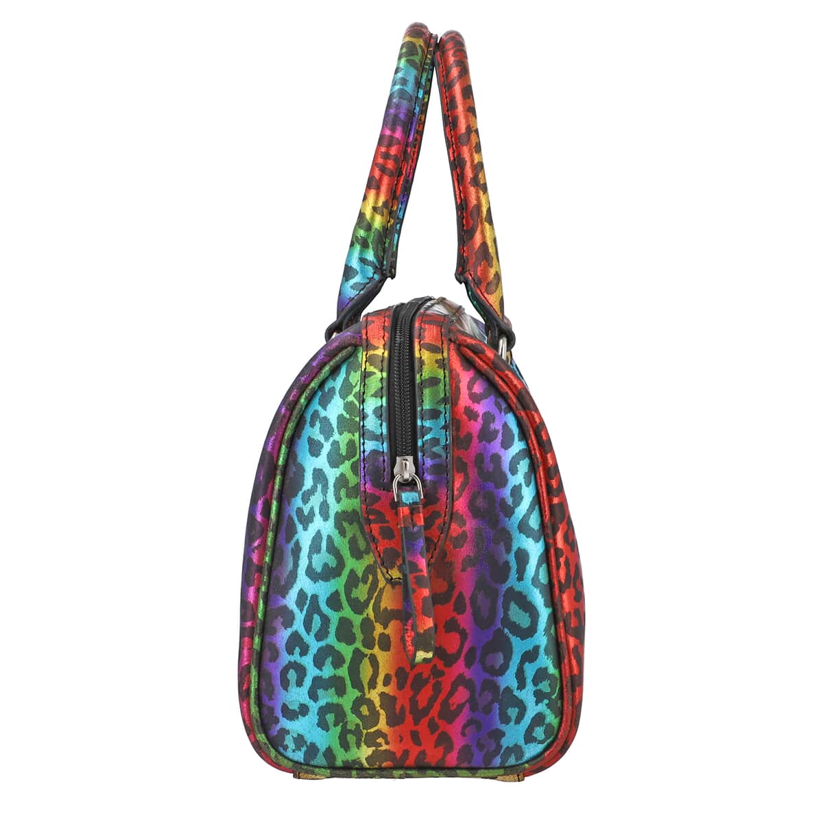 Multi Color Leopard Foiled Pattern Genuine Leather Shoulder Bag with Adjustable Strap image number 4