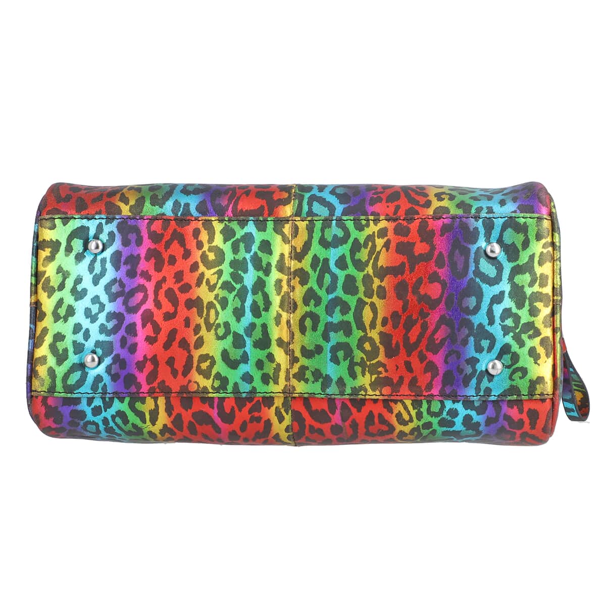 Multi Color Leopard Foiled Pattern Genuine Leather Shoulder Bag with Adjustable Strap image number 5