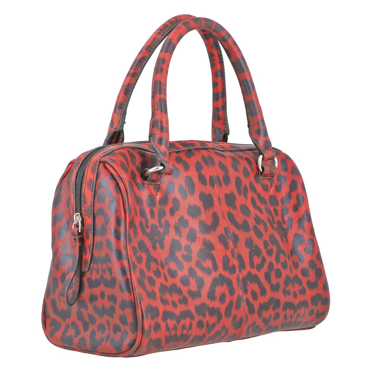 Red and Black Leopard Foiled Pattern Genuine Leather Shoulder Bag with Adjustable Strap image number 3