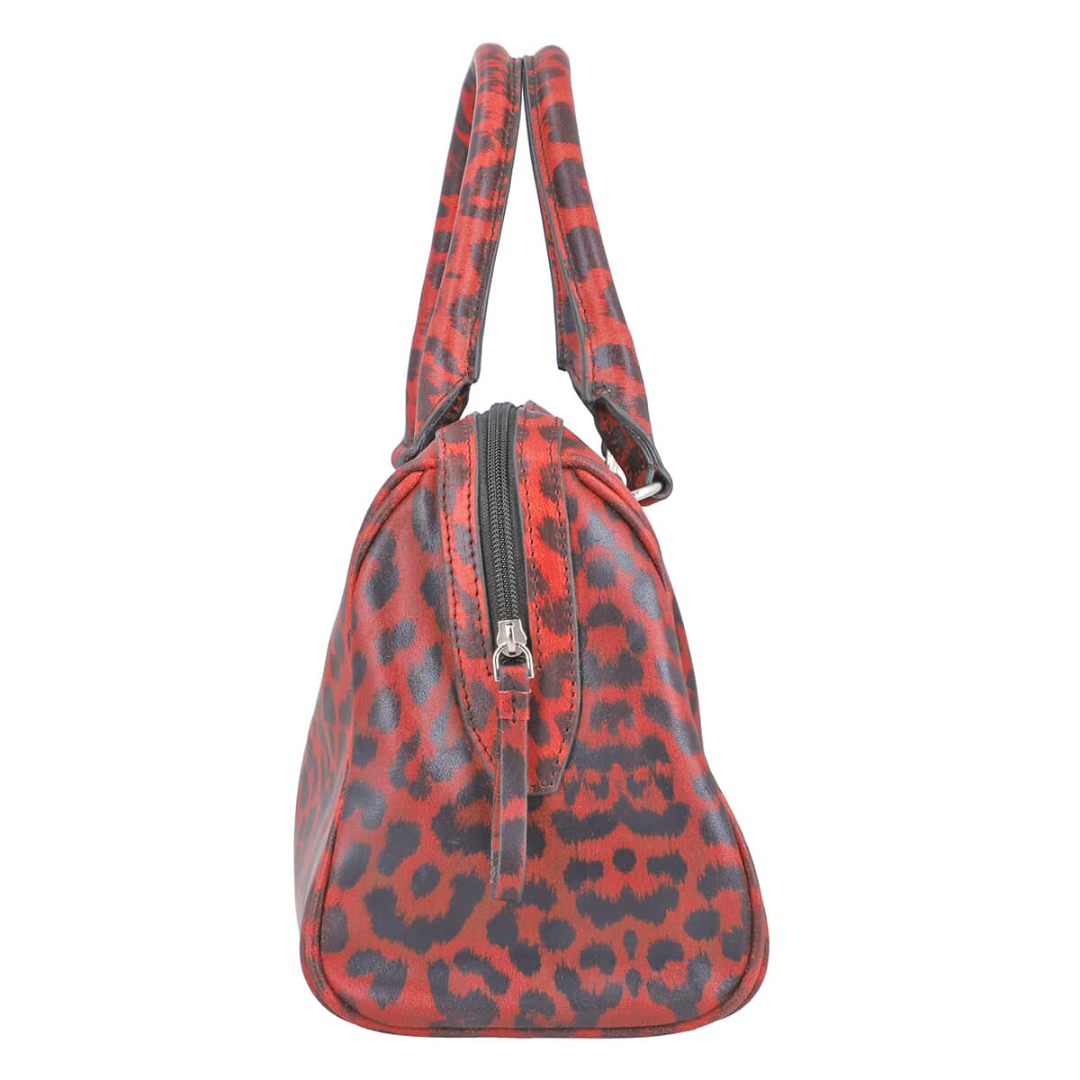 Red and Black Leopard Foiled Pattern Genuine Leather Shoulder Bag with Adjustable Strap image number 4