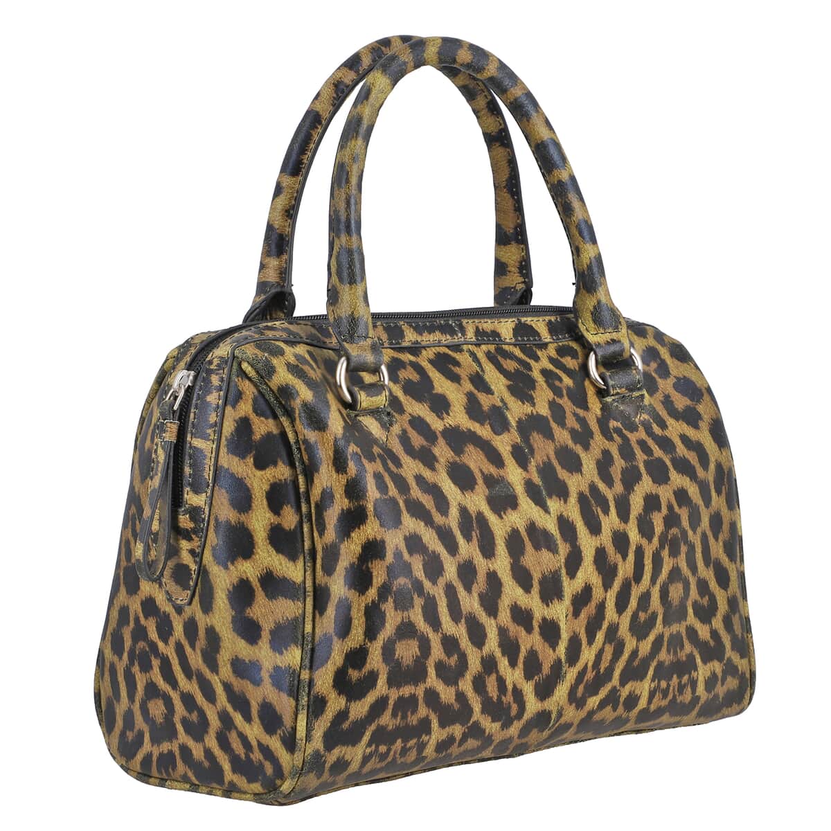 Tan and Black Leopard Foiled Pattern Genuine Leather Shoulder Bag with Adjustable Strap image number 3