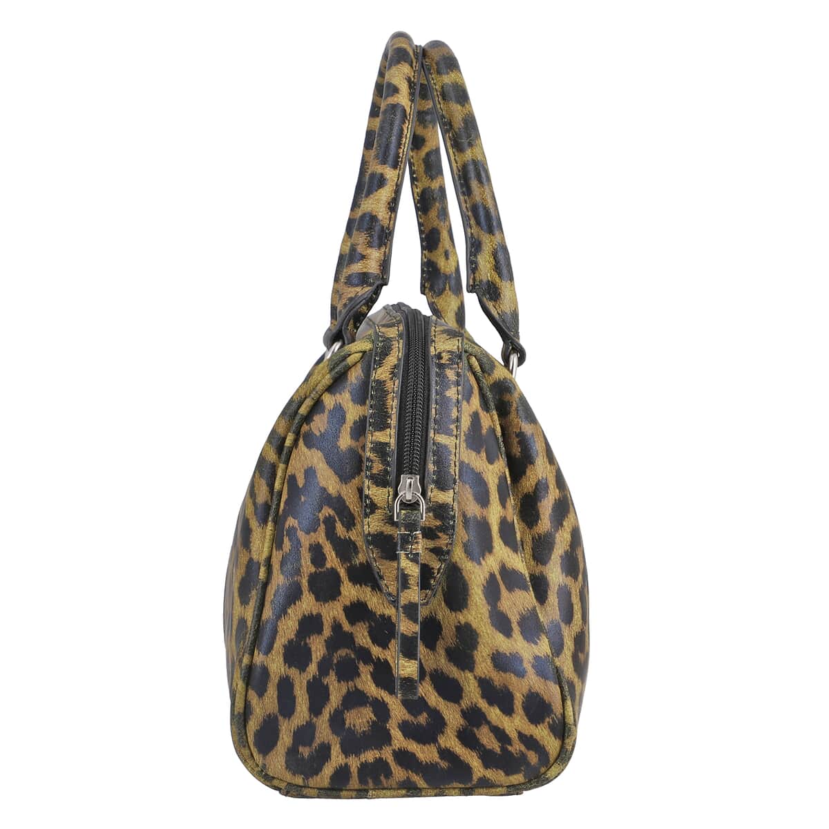 Tan and Black Leopard Foiled Pattern Genuine Leather Shoulder Bag with Adjustable Strap image number 4