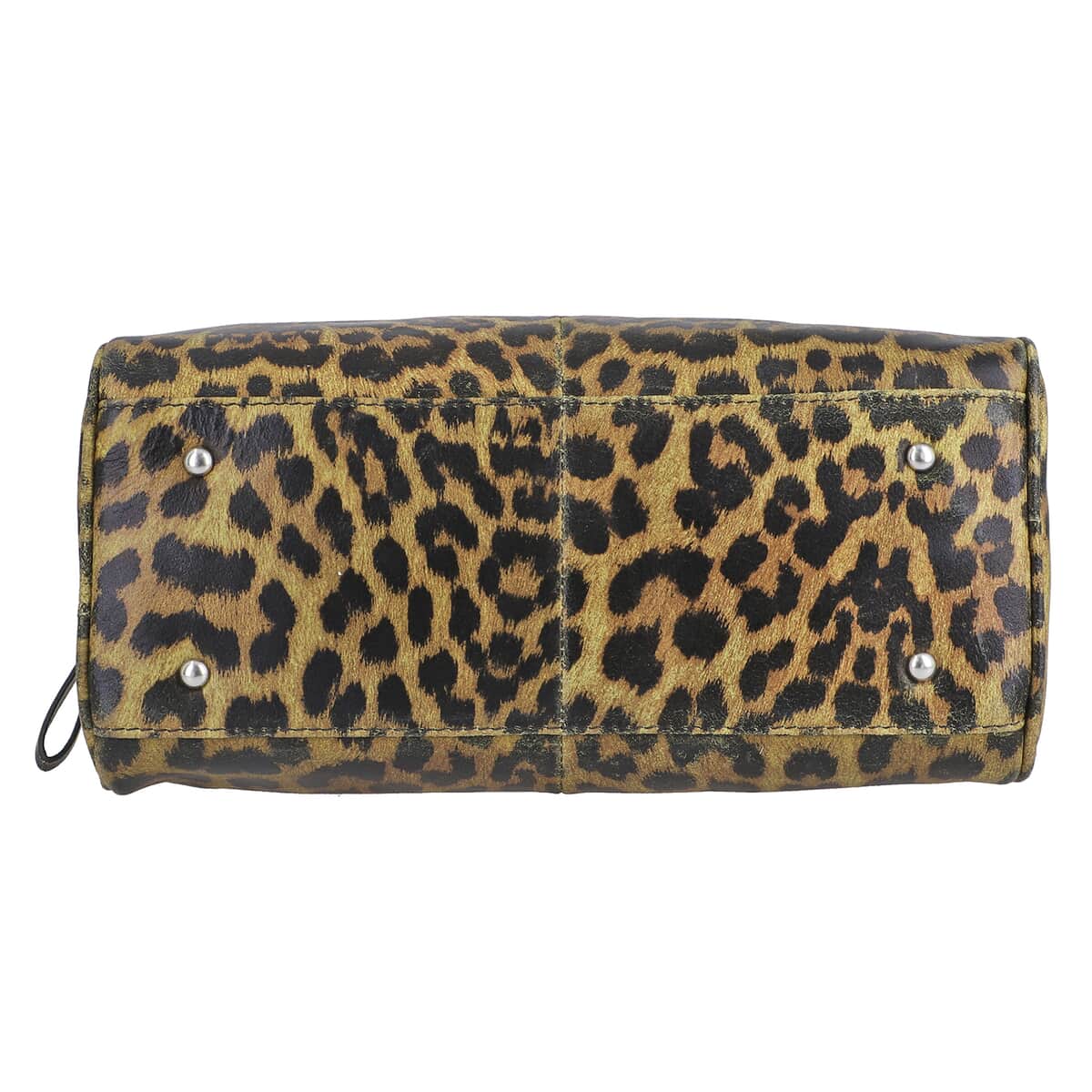 Tan and Black Leopard Foiled Pattern Genuine Leather Shoulder Bag with Adjustable Strap image number 5