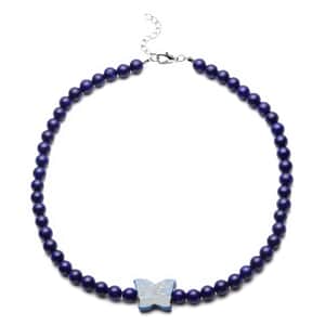 Lapis Lazuli Beaded Butterfly Necklace 18-20 Inches in Silvertone 258.00 ctw