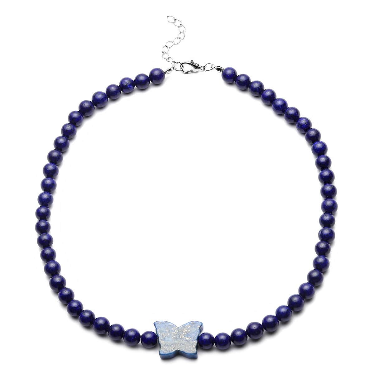 Lapis Lazuli Beaded Butterfly Necklace 18-20 Inches in Silvertone 258.00 ctw image number 0