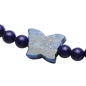 Lapis Lazuli Beaded Butterfly Necklace 18-20 Inches in Silvertone 258.00 ctw