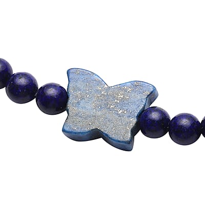 Lapis Lazuli Beaded Butterfly Necklace 18-20 Inches in Silvertone 258.00 ctw