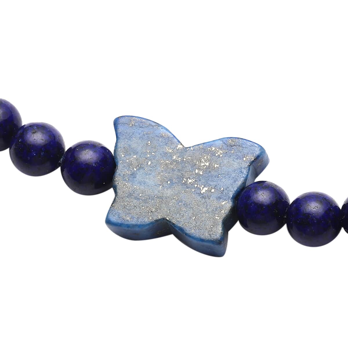 Lapis Lazuli Beaded Butterfly Necklace 18-20 Inches in Silvertone 258.00 ctw image number 2