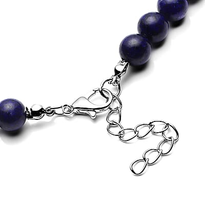 Lapis Lazuli Beaded Butterfly Necklace 18-20 Inches in Silvertone 258.00 ctw