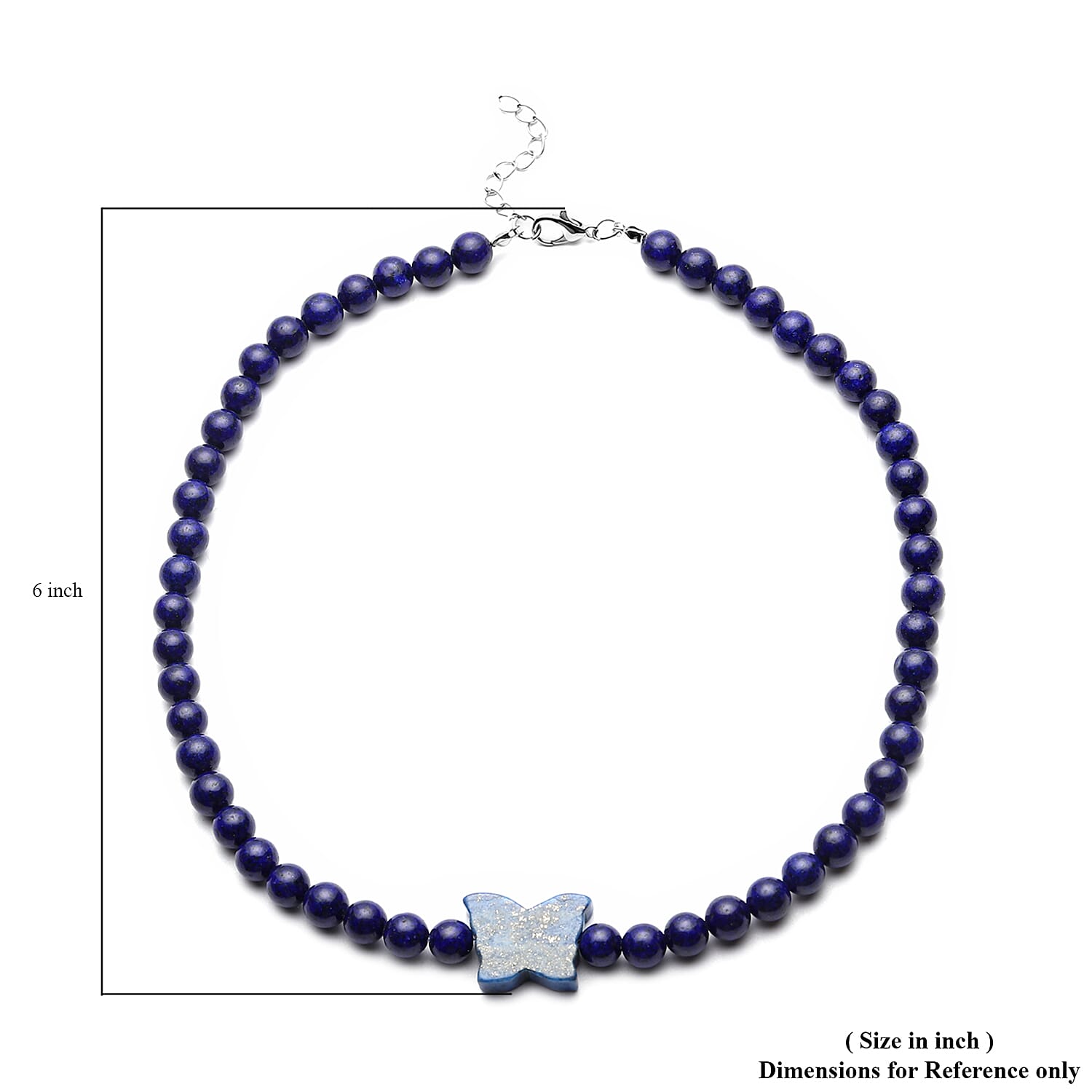 Lapis Lazuli Beaded Butterfly Necklace 18-20 Inches in Silvertone 258.00 ctw