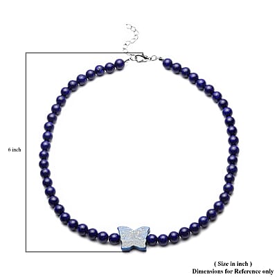 Lapis Lazuli Beaded Butterfly Necklace 18-20 Inches in Silvertone 258.00 ctw