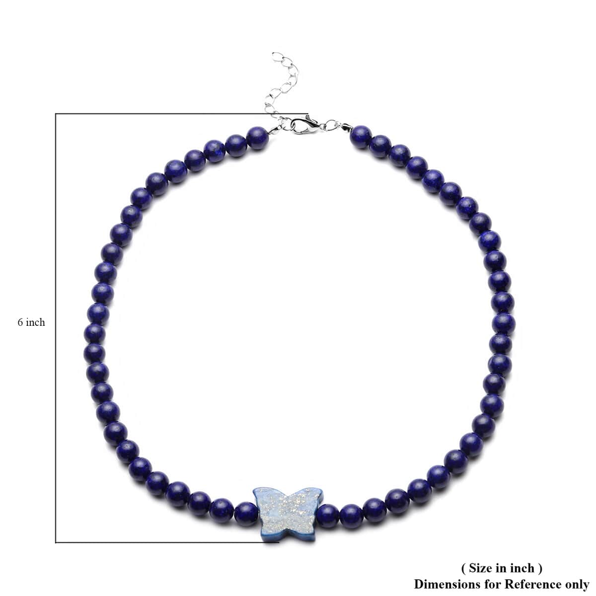Lapis Lazuli Beaded Butterfly Necklace 18-20 Inches in Silvertone 258.00 ctw image number 5